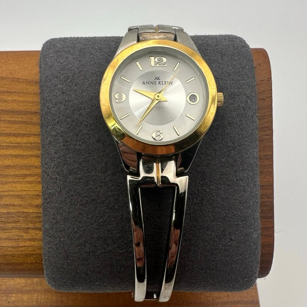 Anne Klein Two-Tone Silver Gold Quartz Watch with Date - Bangle Bracelet